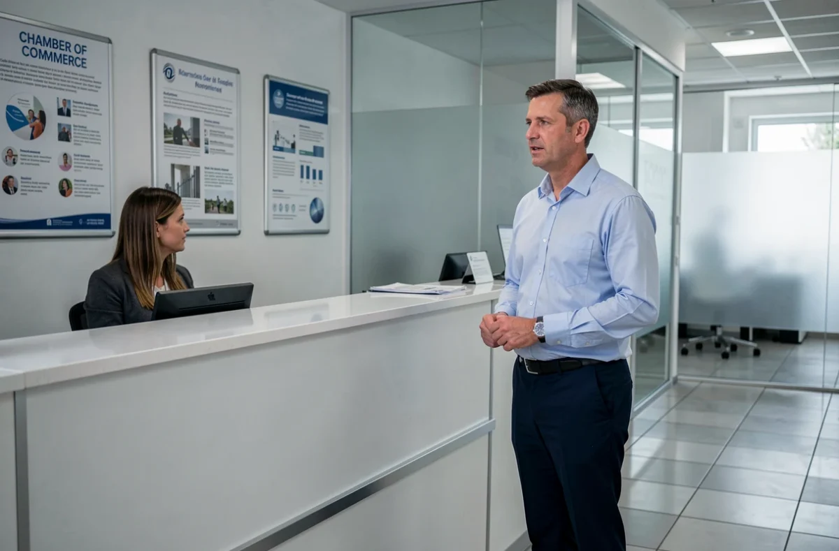 Auto-entrepreneur en démarche administrative au guichet de la Chambre de Commerce et d'Industrie
